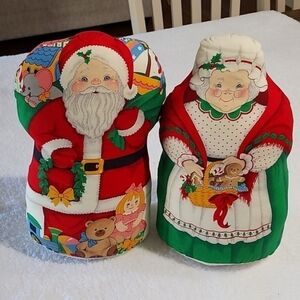 Vintage Handmade Cloth Santa & Mrs. Claus Stuffed Christmas Decor